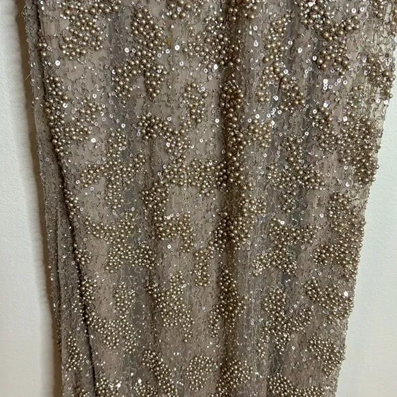 Mac duggal long sleeve sequin beaded sheath gown in mocha style 5177 size 6 - Picture 5 of 16